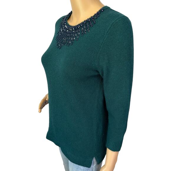 J. Crew Wool Rabbit Hair Jeweled Starburst Sweater Emerald Green 08429 Size XS - Picture 6 of 8
